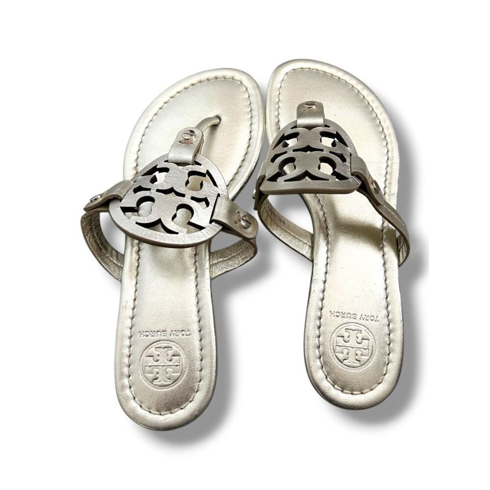 Tory Burch Metallic Spark Gold Miller Sandal Size 5.5 - Picture 2 of 5